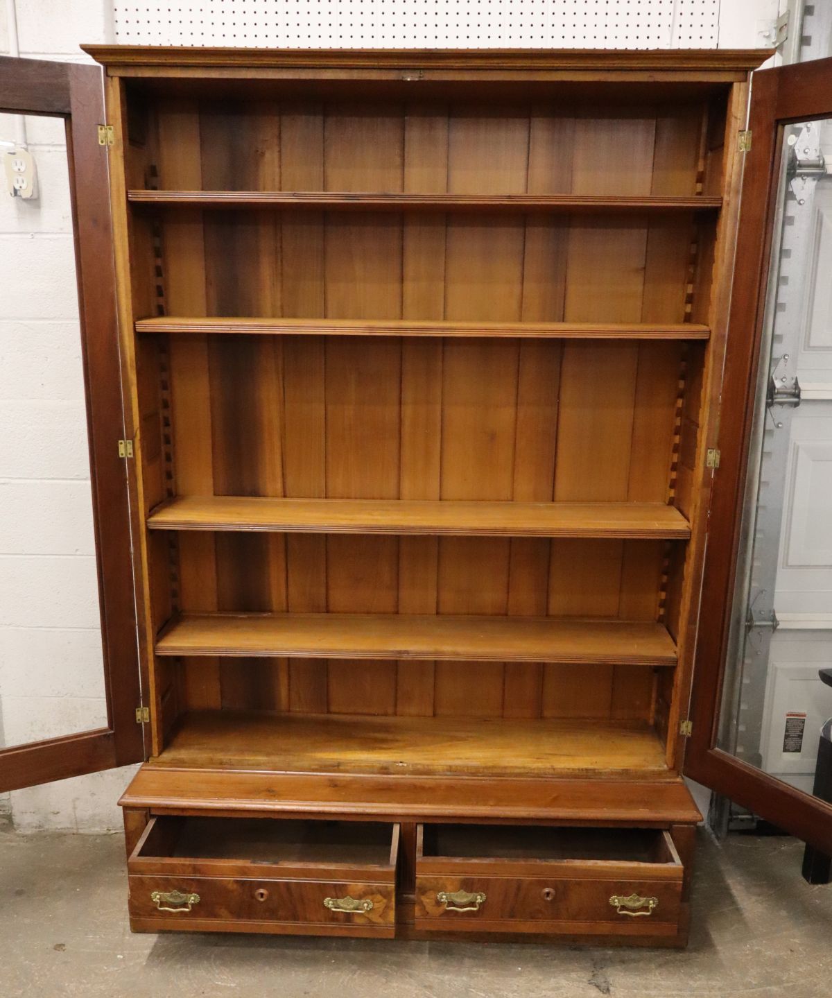 Antique 2pc 2 door 2 drawer walnut Victorian bookcase