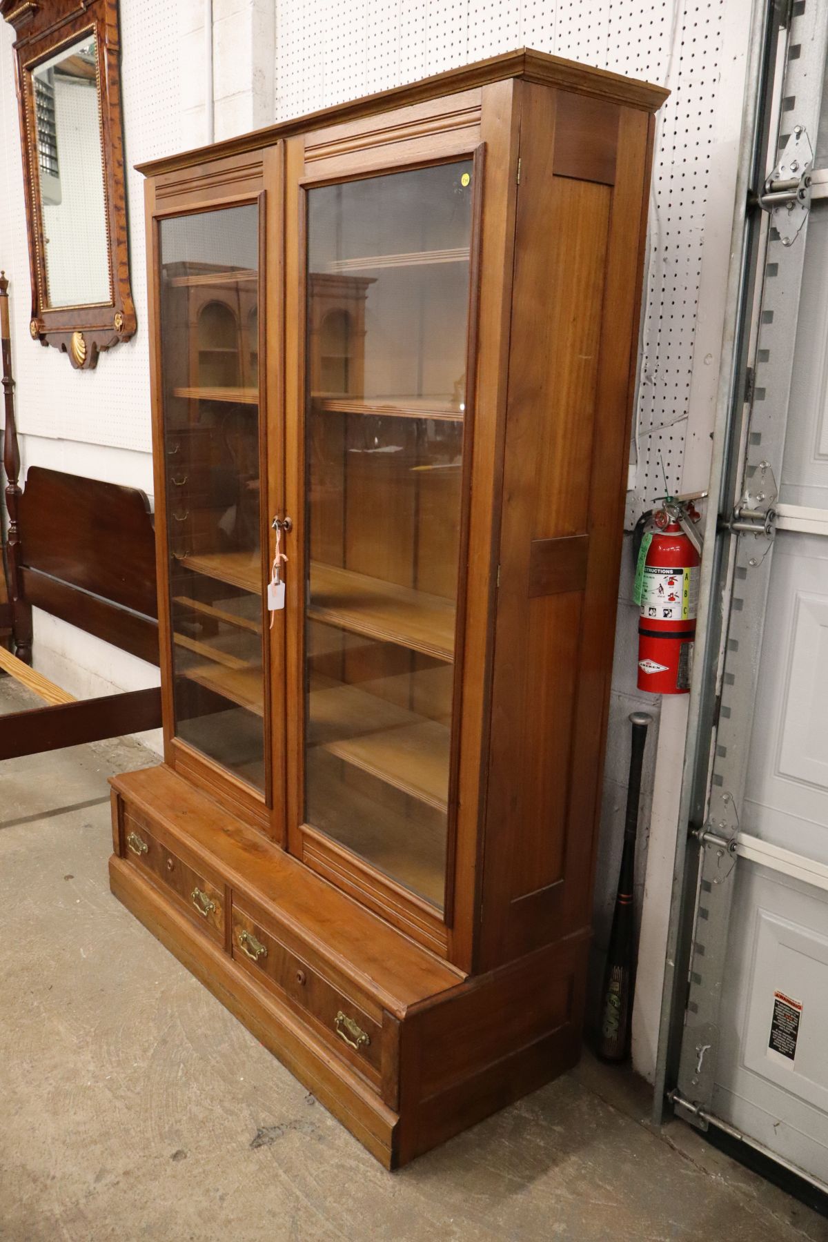Antique 2pc 2 door 2 drawer walnut Victorian bookcase