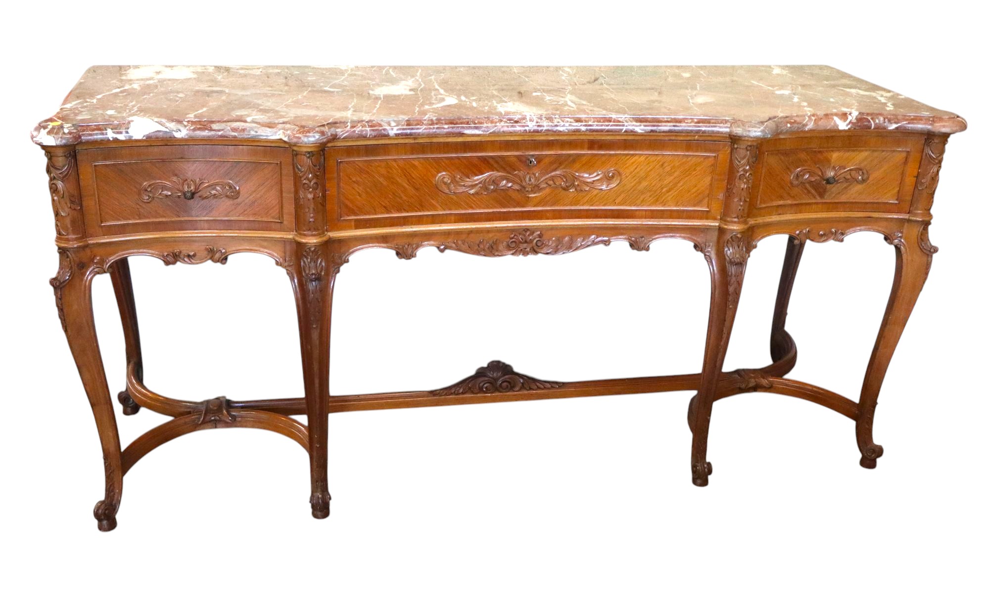 Antique FR carved & ornate marble top 6 leg buffet