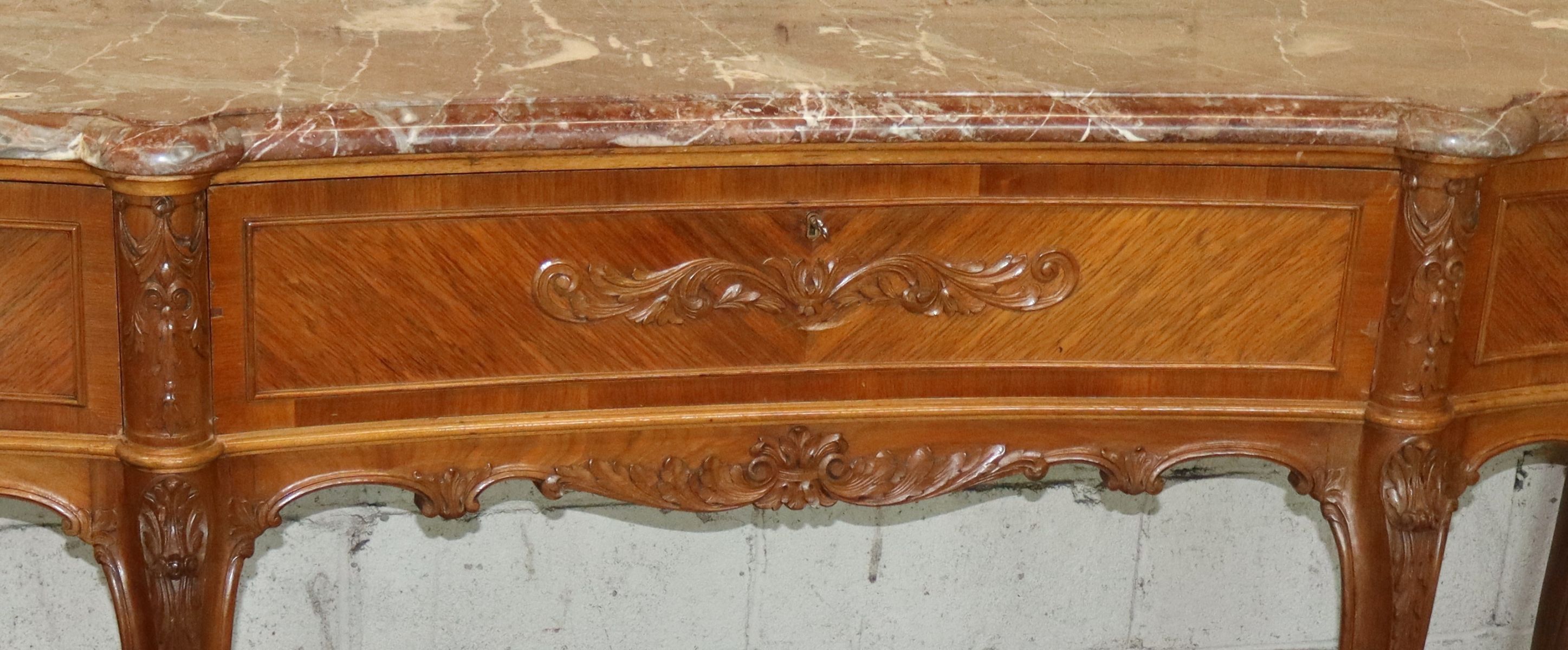 Antique FR carved & ornate marble top 6 leg buffet