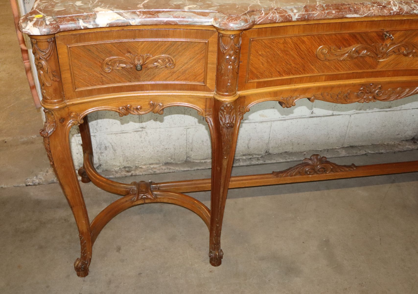 Antique FR carved & ornate marble top 6 leg buffet