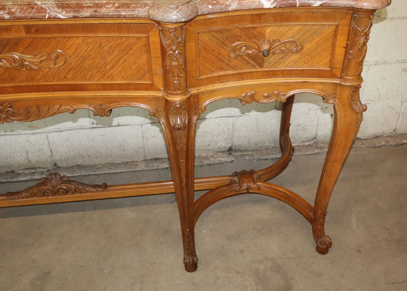 Antique FR carved & ornate marble top 6 leg buffet