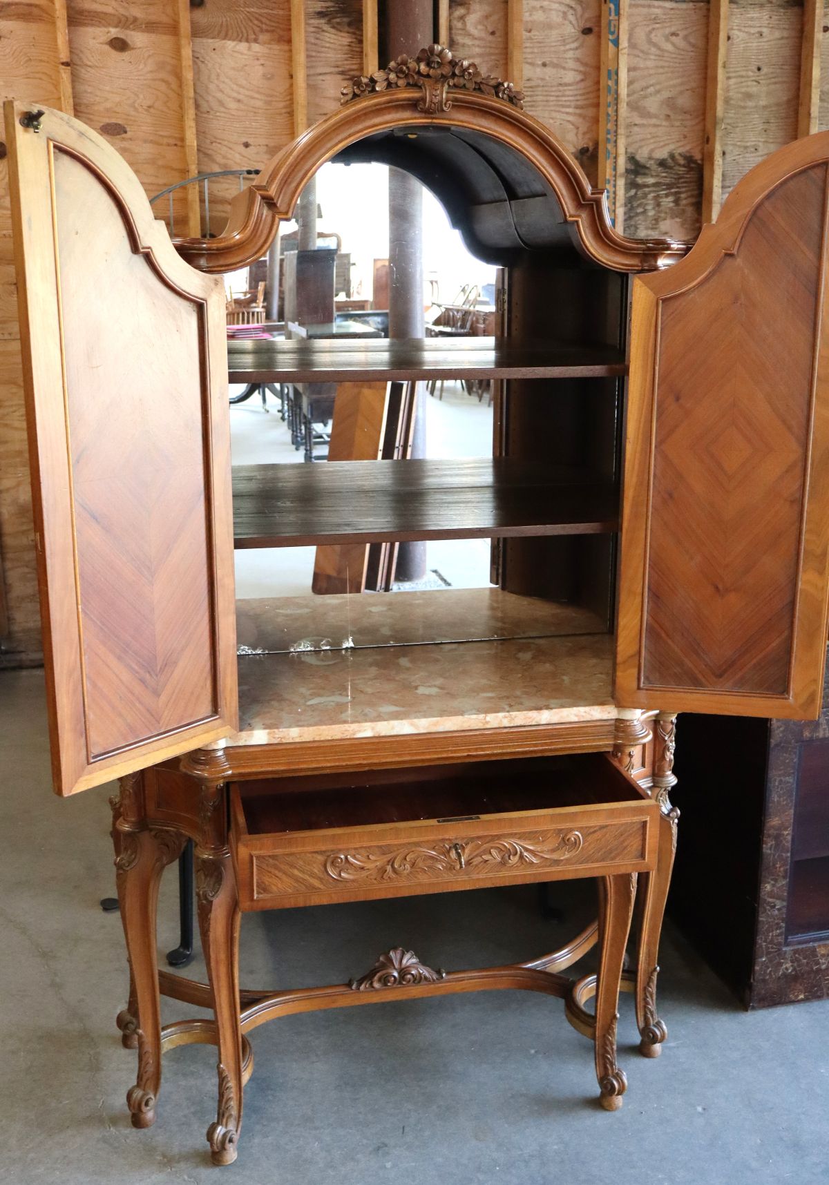 Antique FR 6 leg carved & china cabinet or buffet