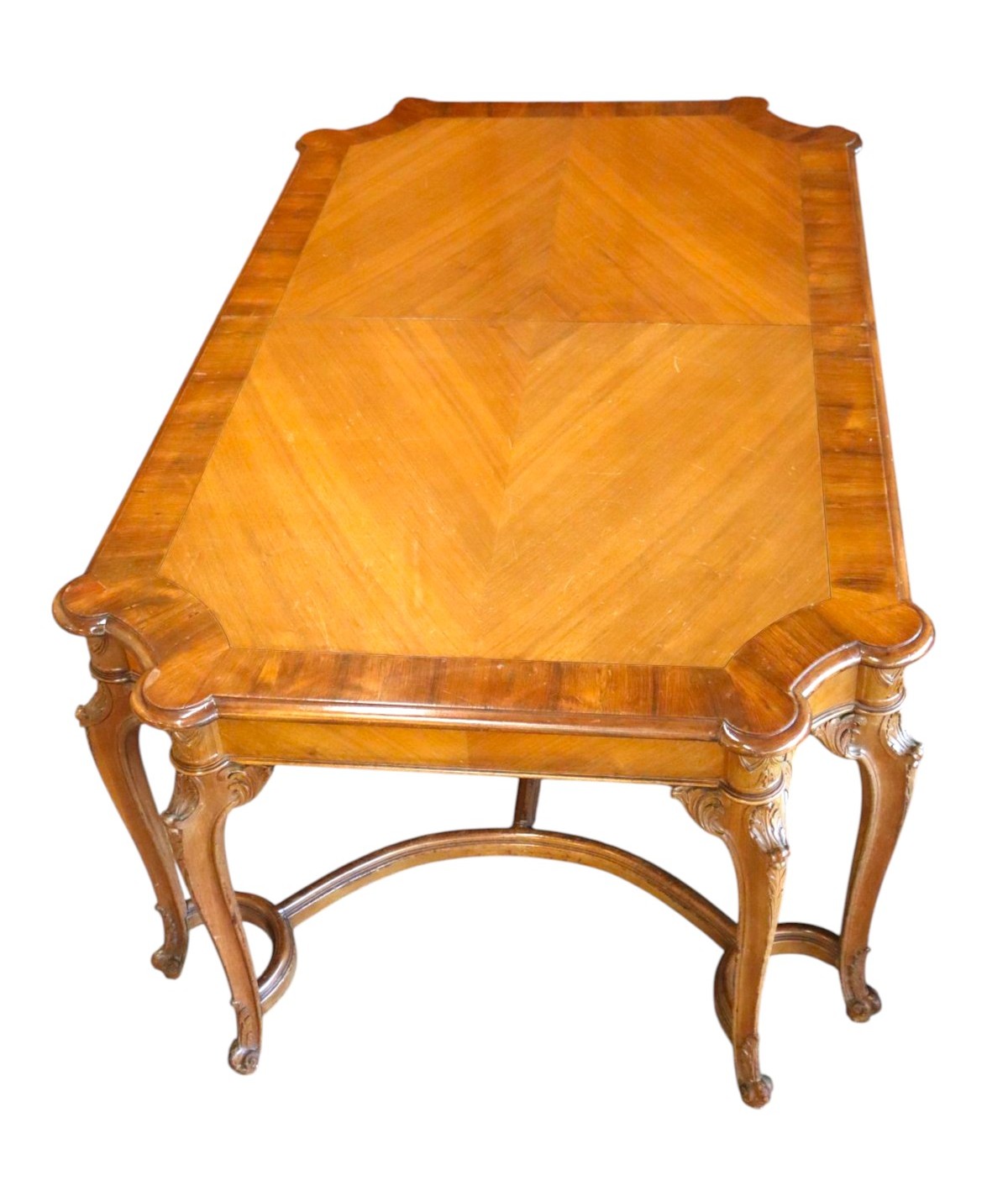 Antique FR mah/rswd 11 leg dining table w/4 leaves