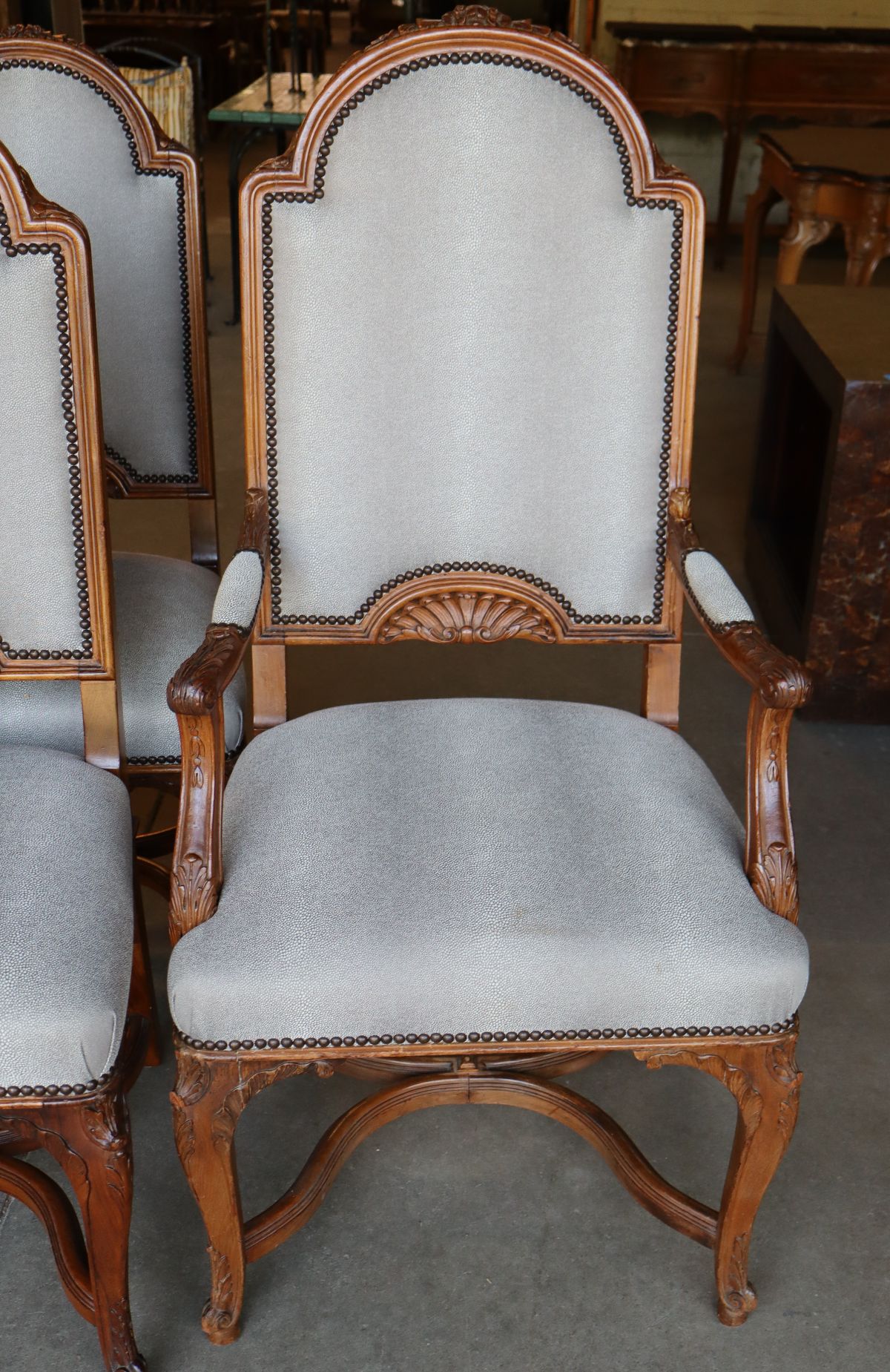 Antique set 6 FR hly carved & ornate dining chairs