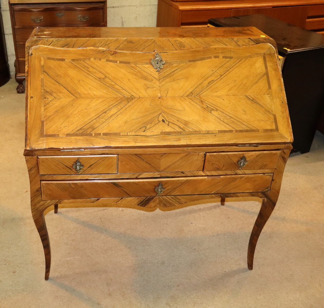Antique Italian brazilian walnut slant front desk
