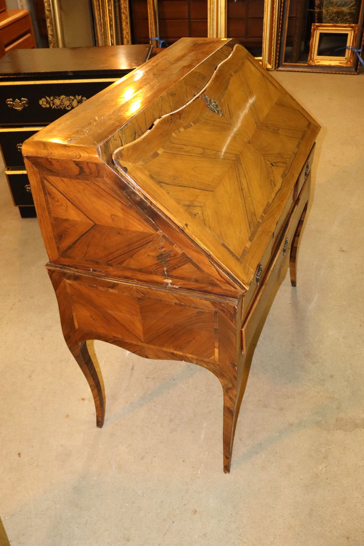 Antique Italian brazilian walnut slant front desk