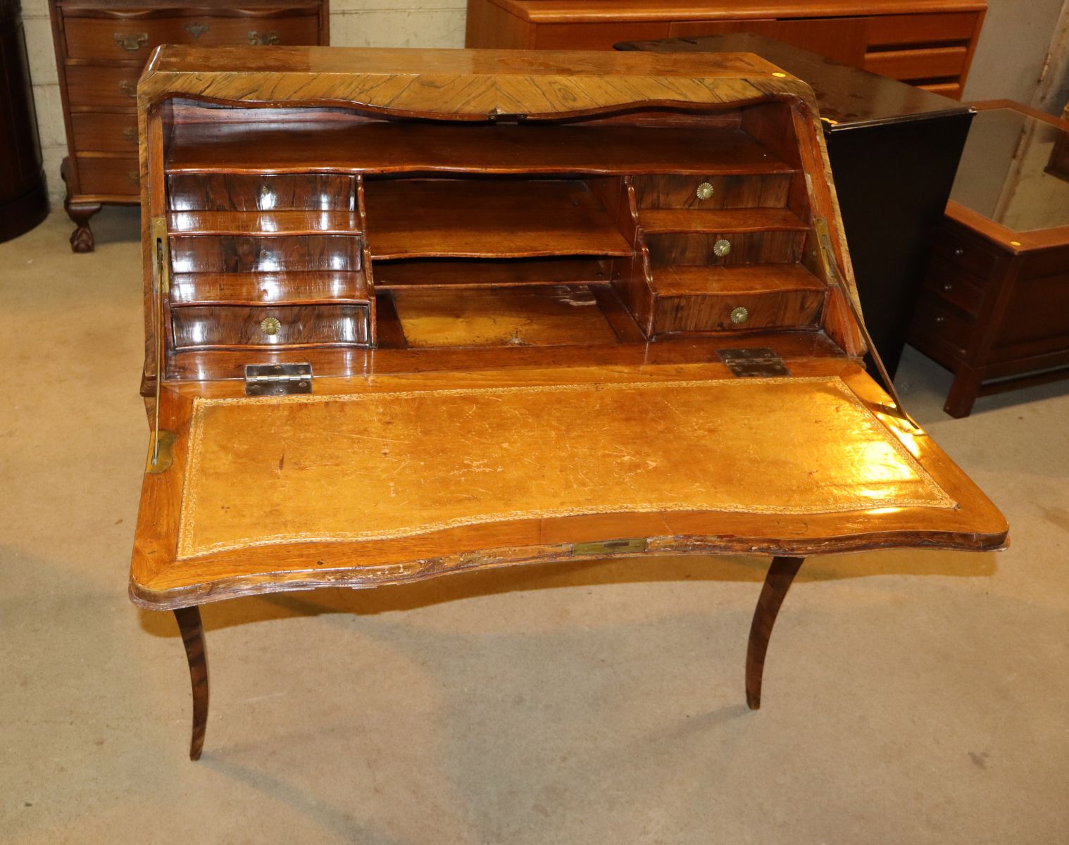Antique Italian brazilian walnut slant front desk