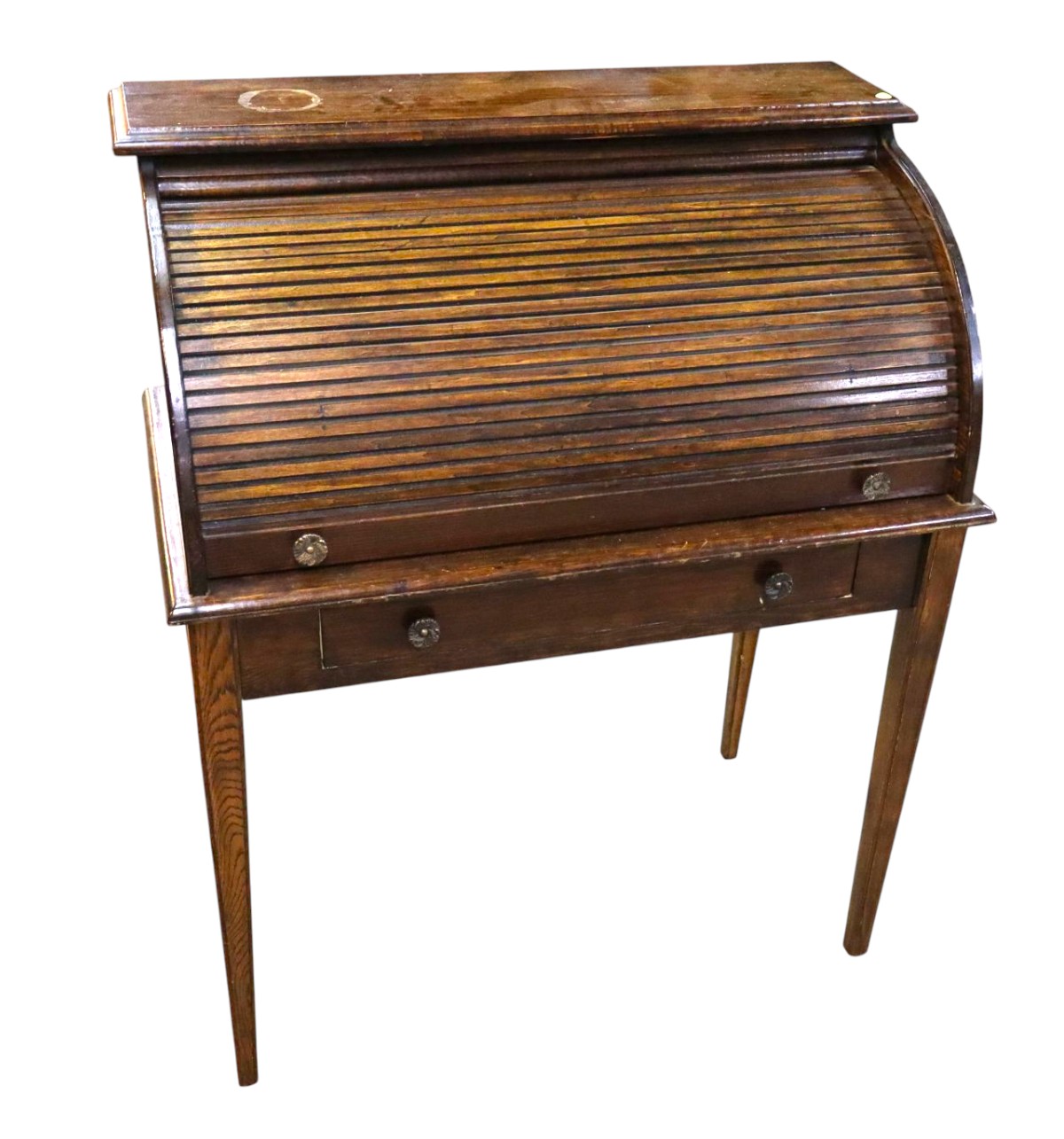 Antique petite roll top 1 drawer walnut finish desk