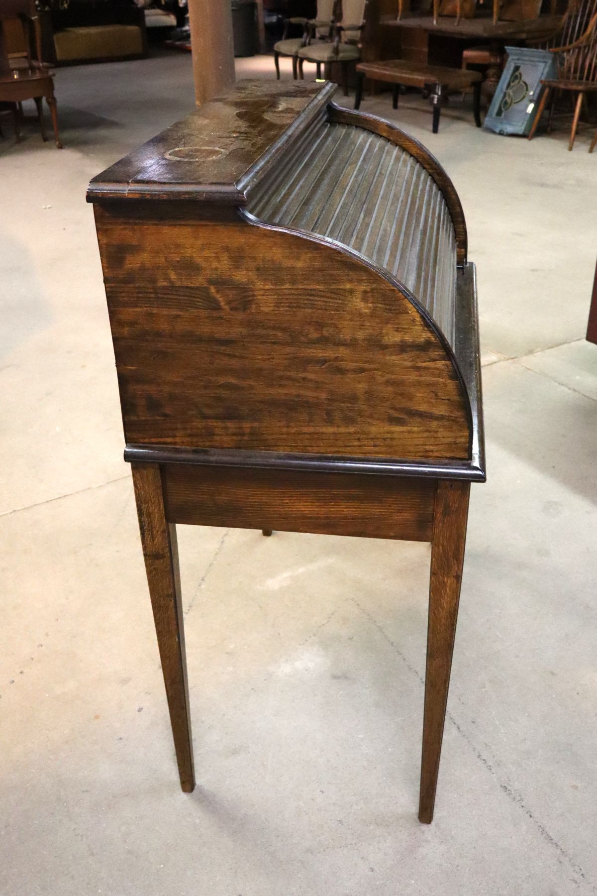 Antique petite roll top 1 drawer walnut finish desk