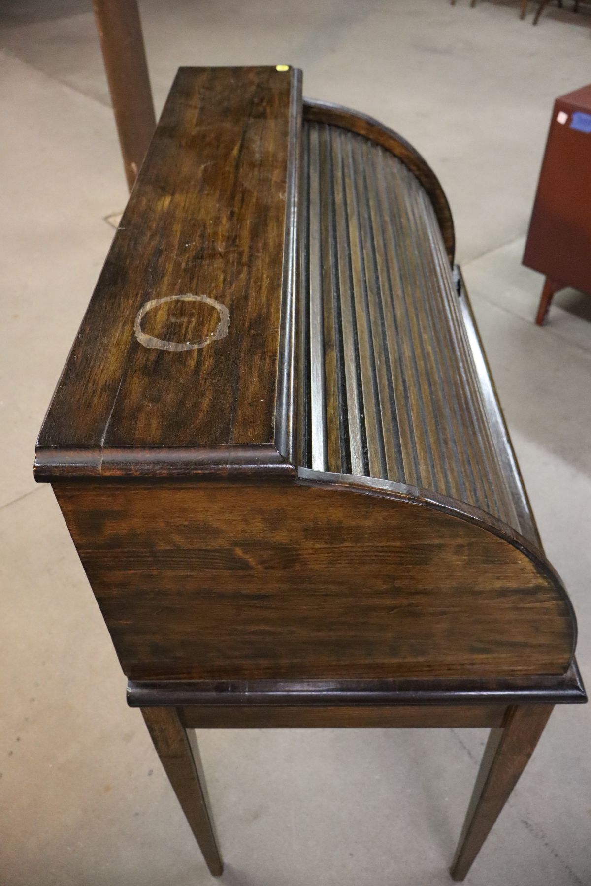 Antique petite roll top 1 drawer walnut finish desk