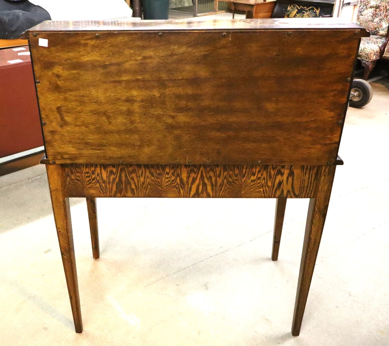 Antique petite roll top 1 drawer walnut finish desk