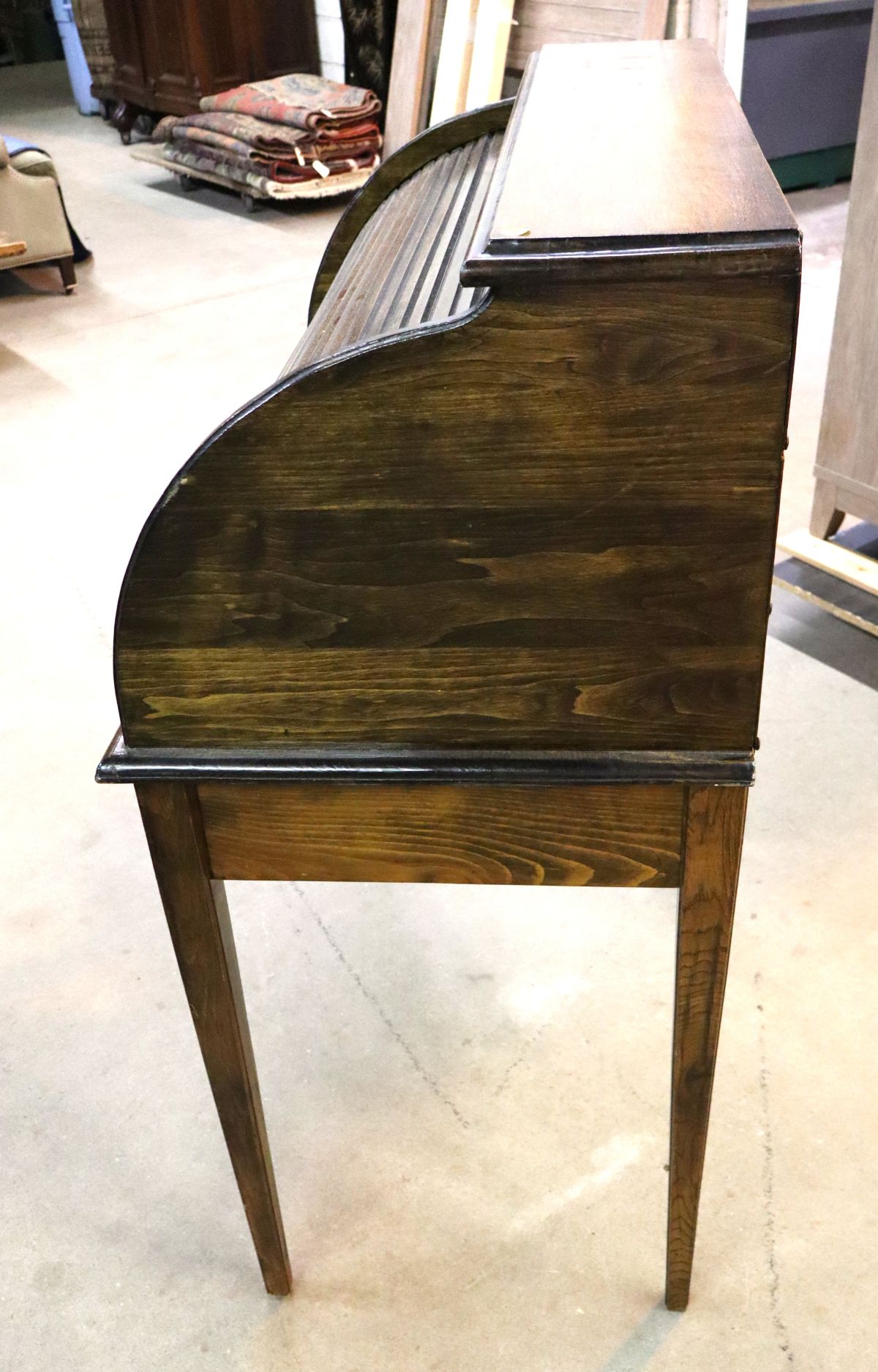 Antique petite roll top 1 drawer walnut finish desk
