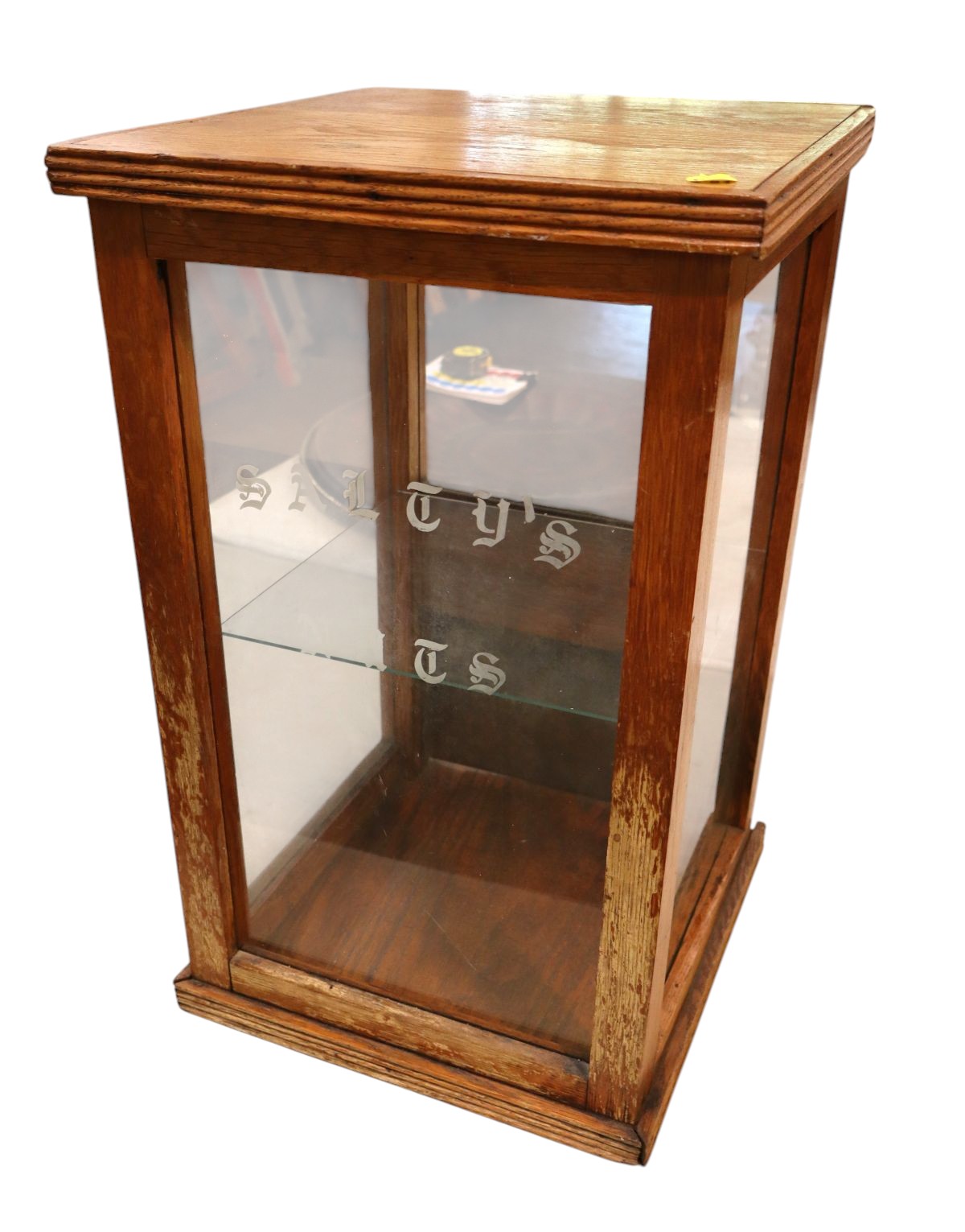 Antique oak Salty Nuts advertisement display case