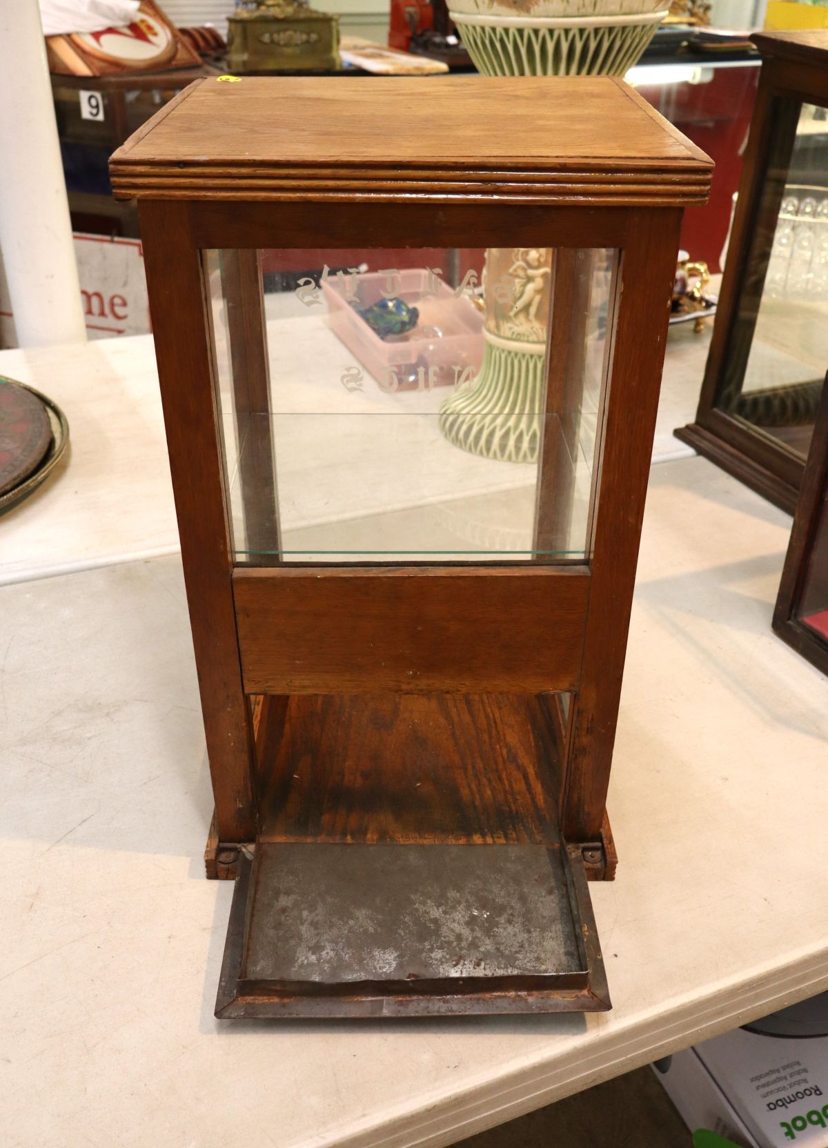 Antique oak Salty Nuts advertisement display case