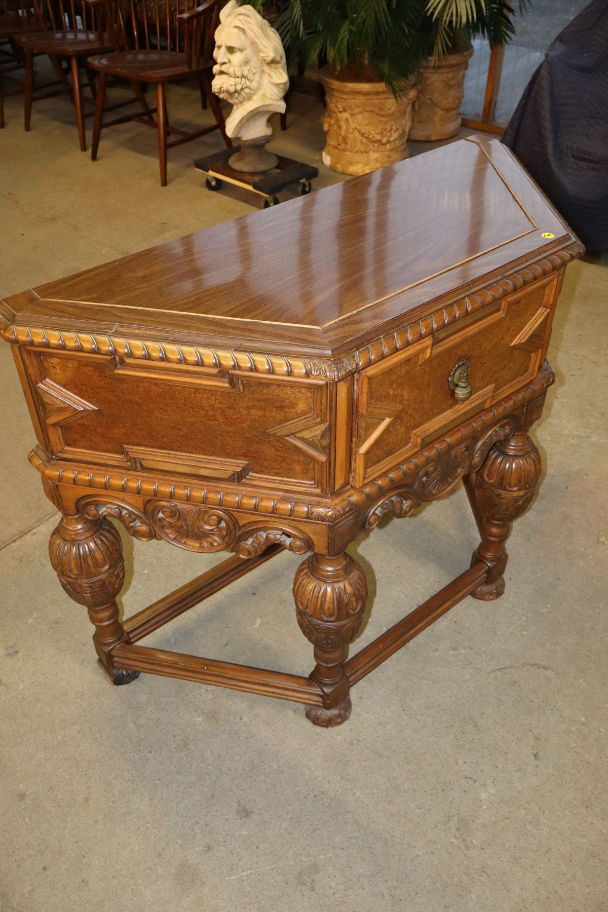 Antique Jacobean style 1 drawer walnut carved server