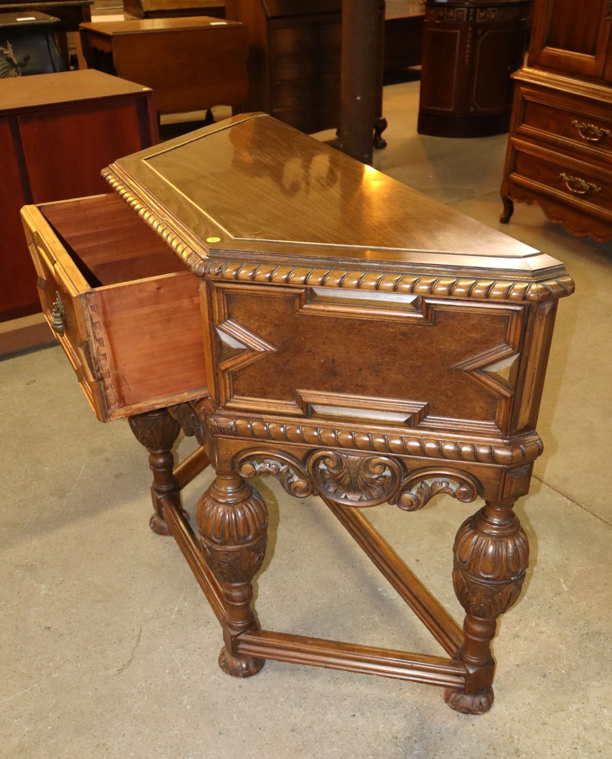 Antique Jacobean style 1 drawer walnut carved server