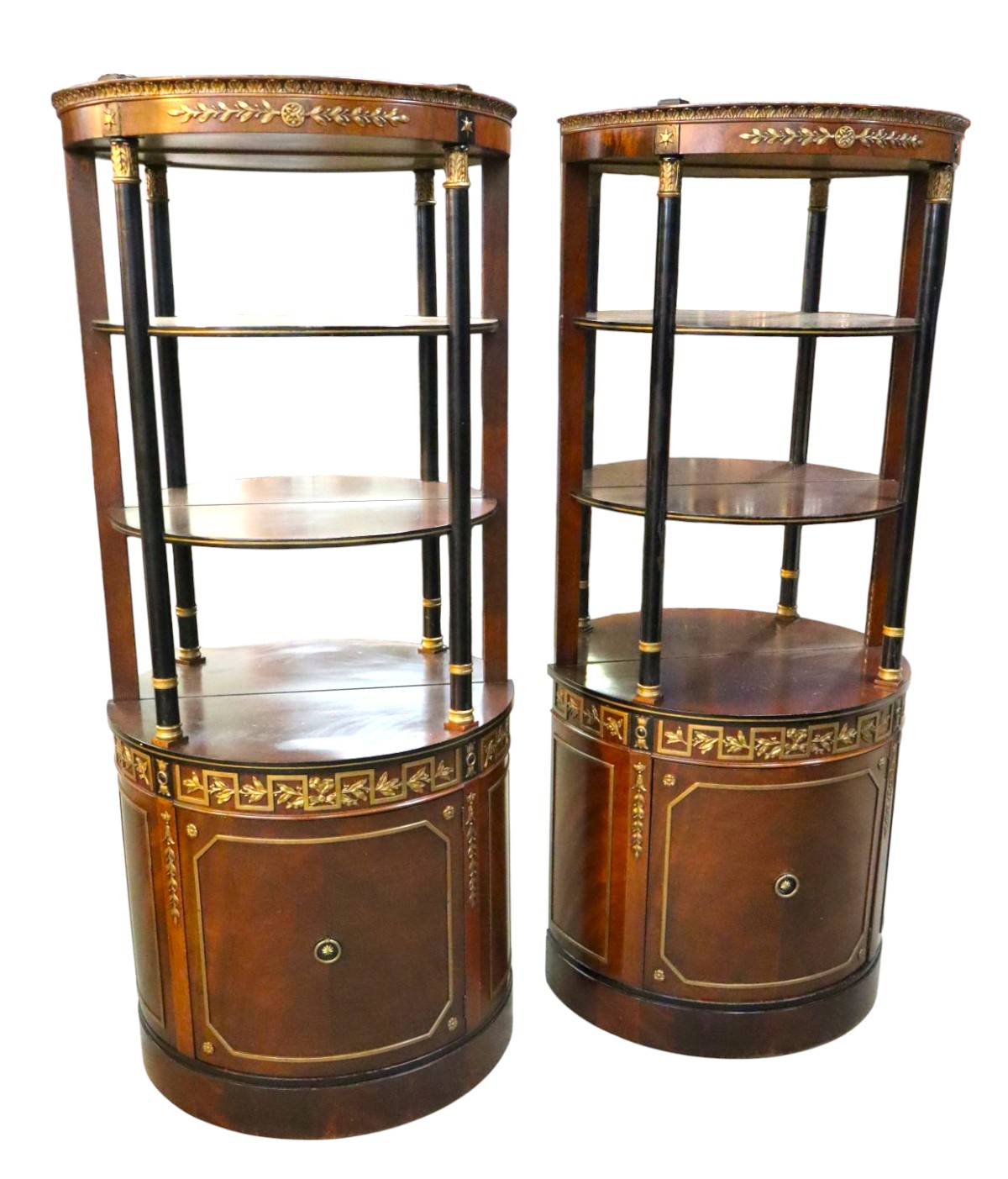 PR Vtg demilune regency mirrored 3 tier etageres