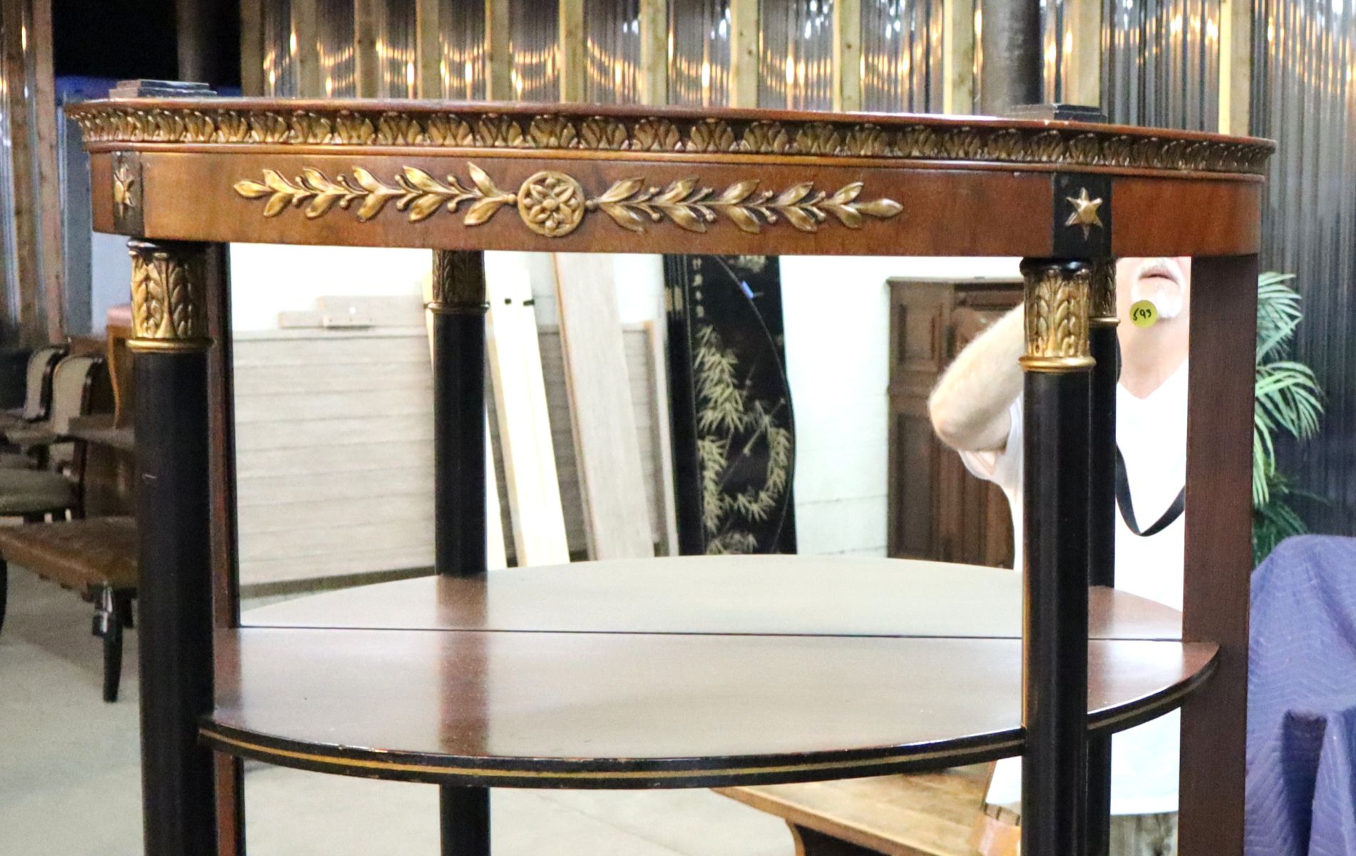PR Vtg demilune regency mirrored 3 tier etageres