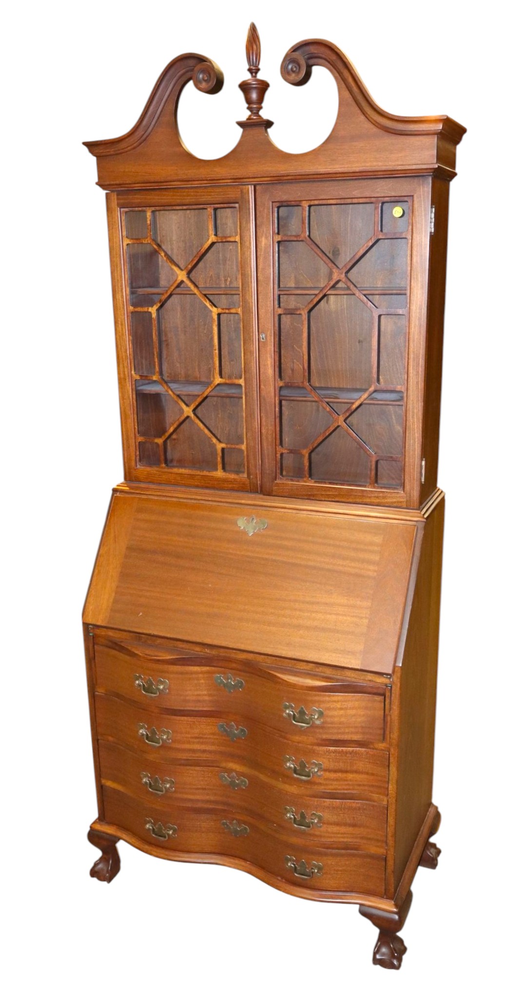 Vtg serpentine paw foot secretary with bookcase top
