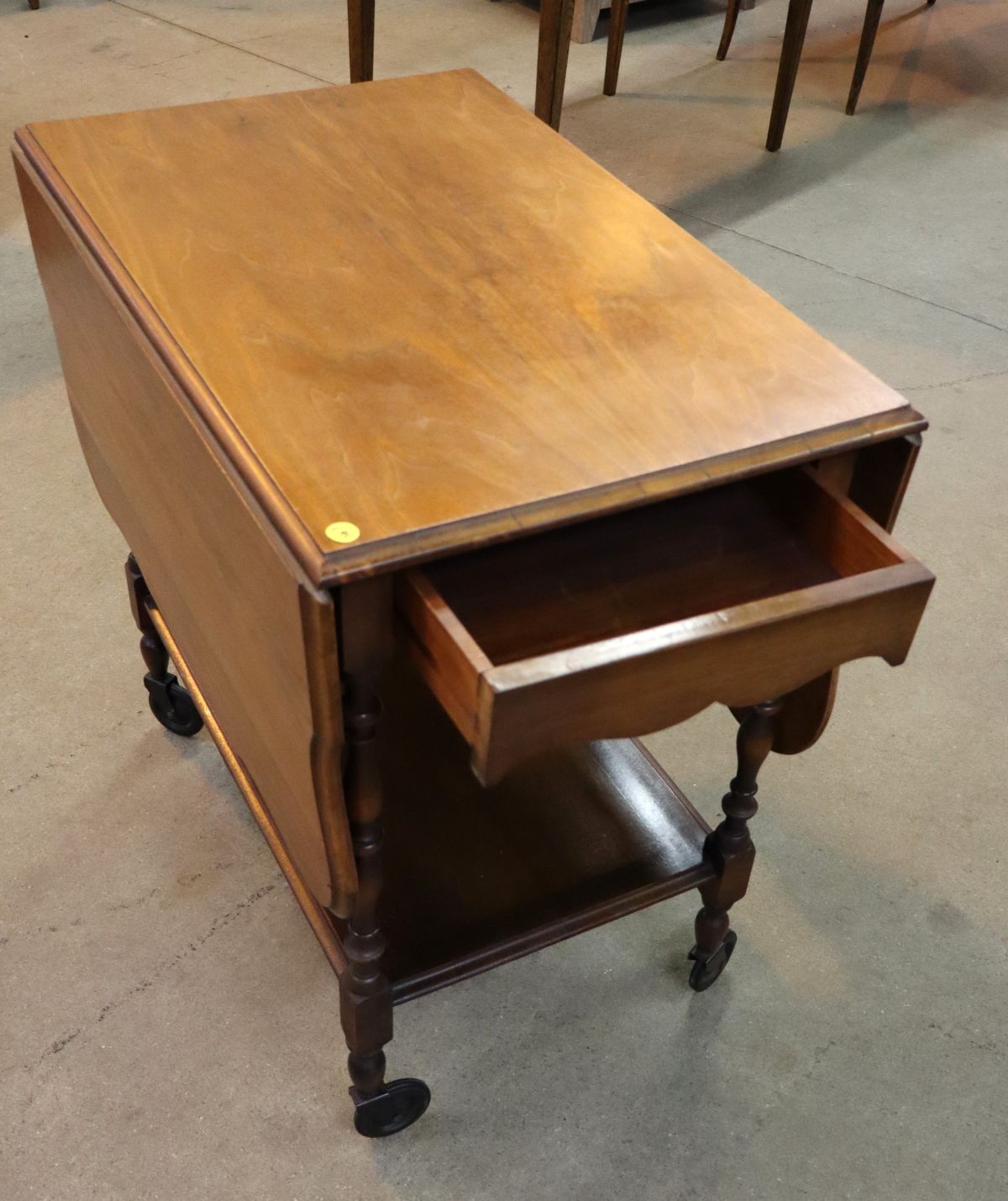 Vintage cherry 1 drawer drop leaf tea cart - orig finish