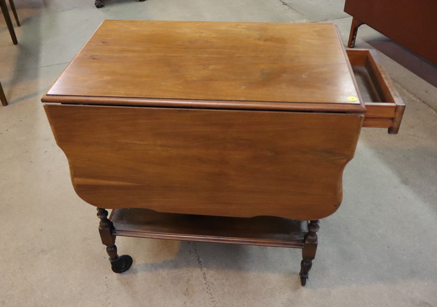Vintage cherry 1 drawer drop leaf tea cart - orig finish