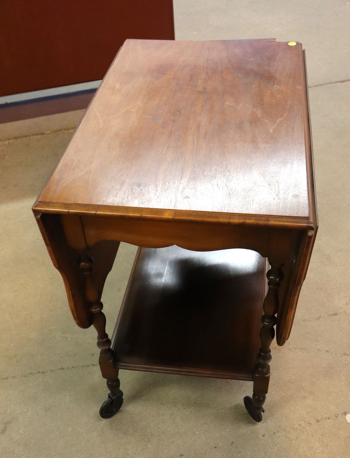 Vintage cherry 1 drawer drop leaf tea cart - orig finish