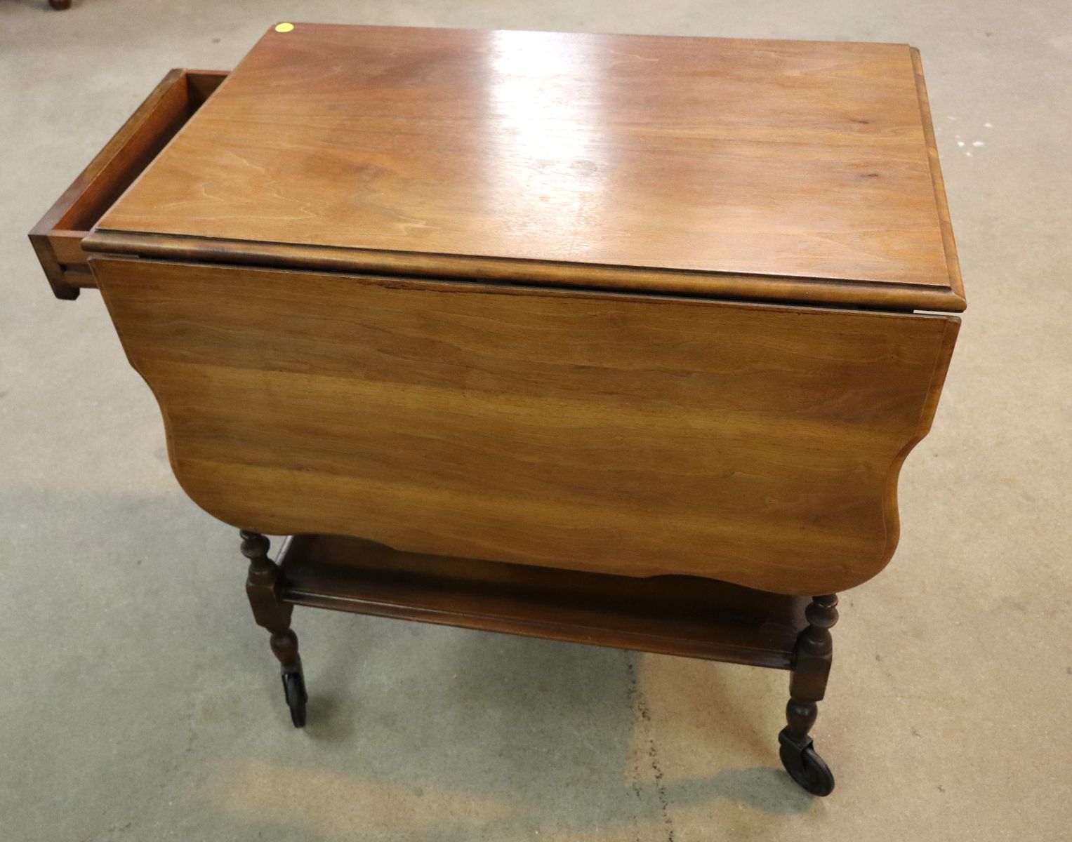 Vintage cherry 1 drawer drop leaf tea cart - orig finish