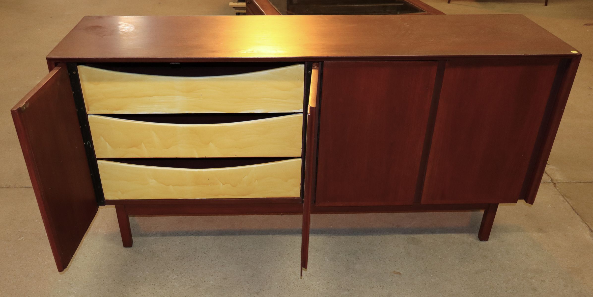 Mid Century style 4 door walnut & mah fitted buffet