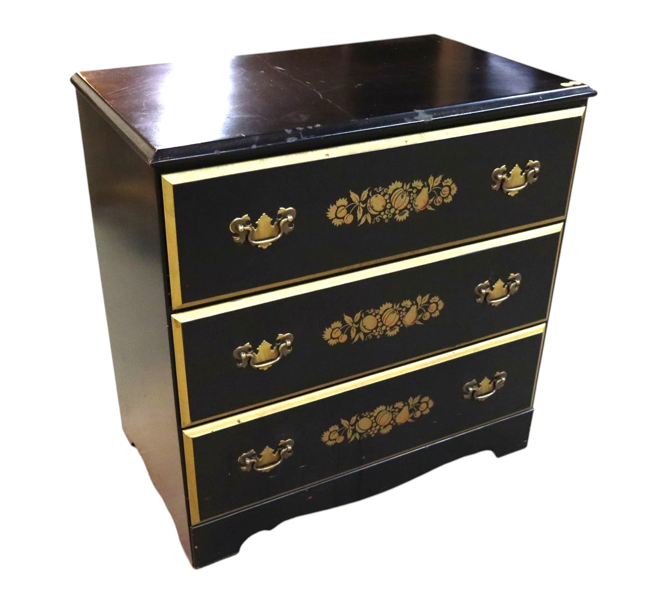 Vtg Hitchcock style stenciled black finish chest