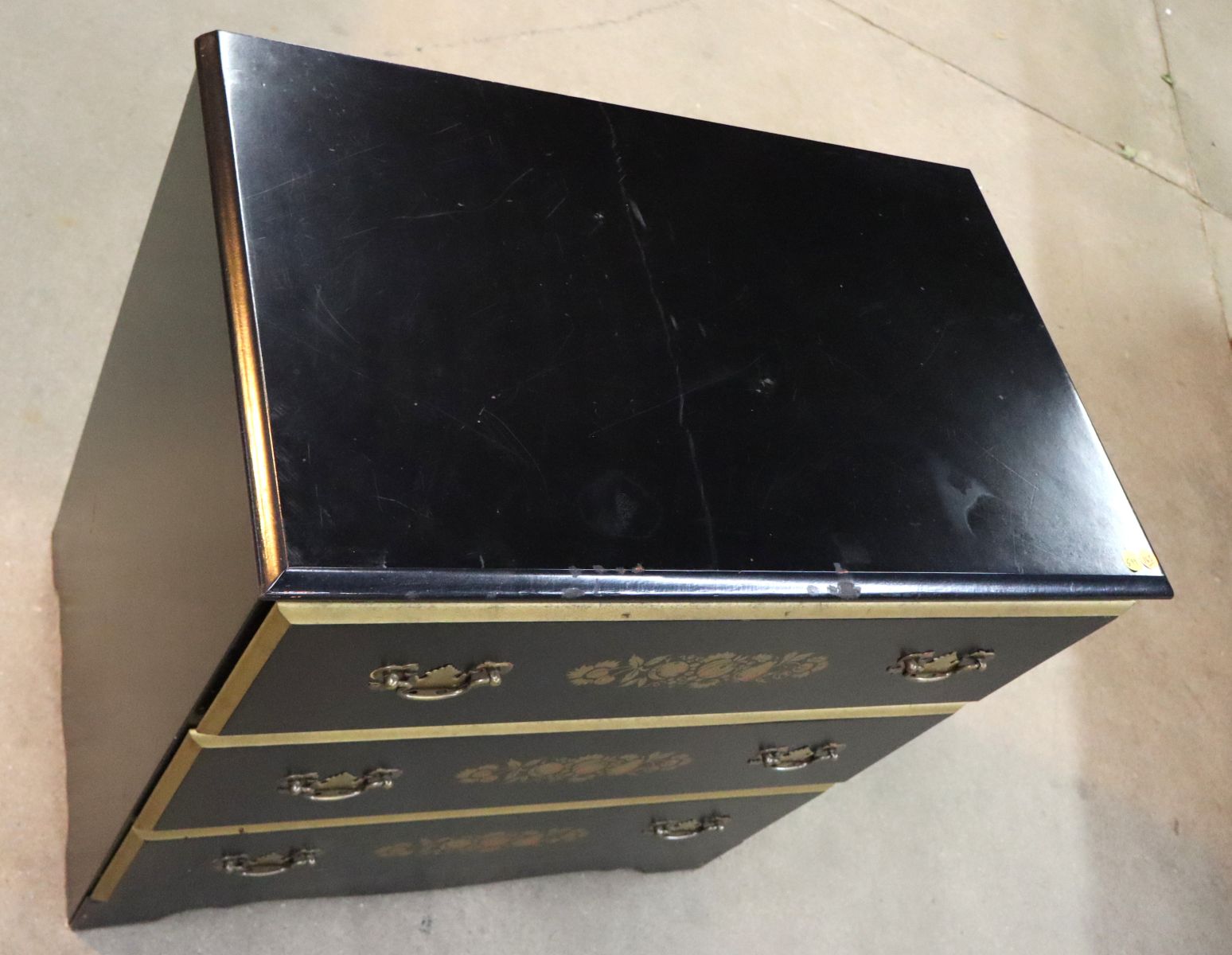 Vtg Hitchcock style stenciled black finish chest