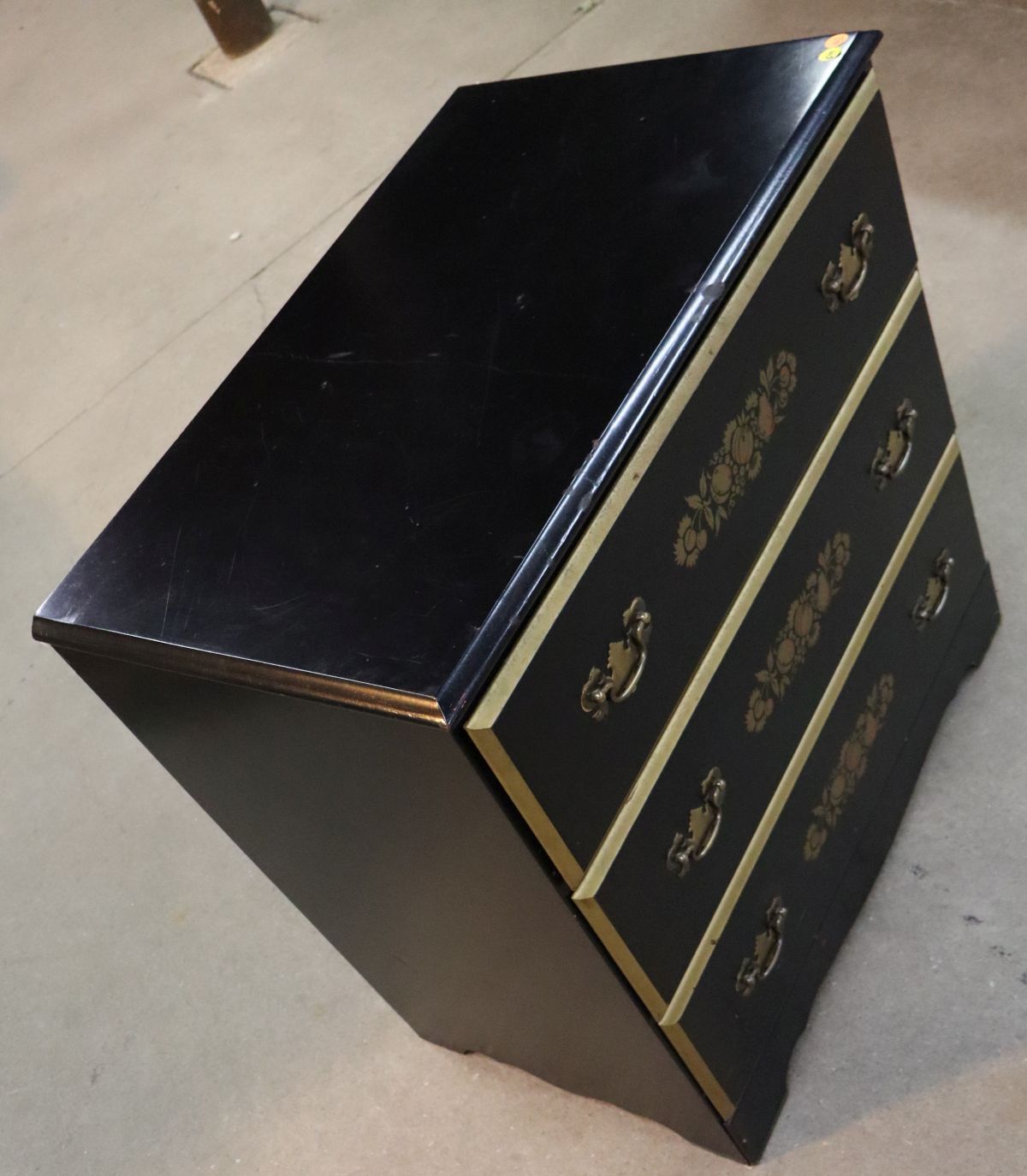 Vtg Hitchcock style stenciled black finish chest
