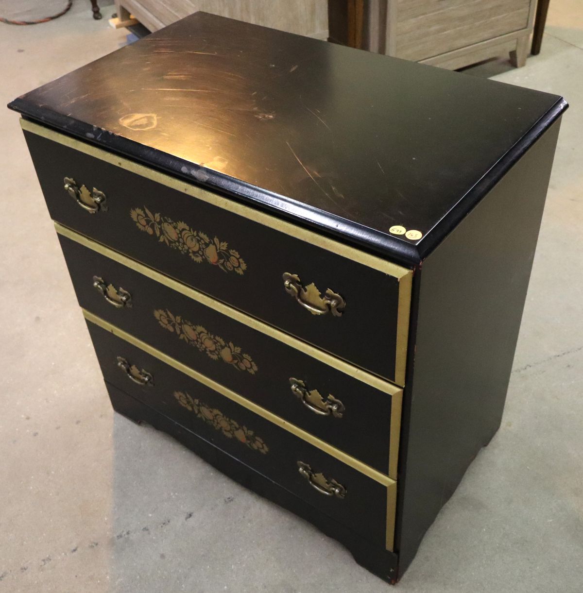 Vtg Hitchcock style stenciled black finish chest