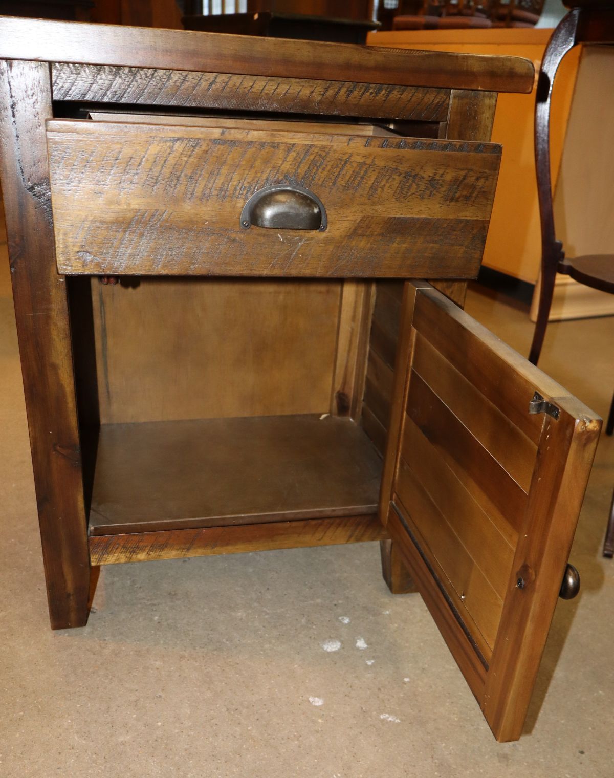 Contemporary rustic finish 1 drawer 1 door nightstand