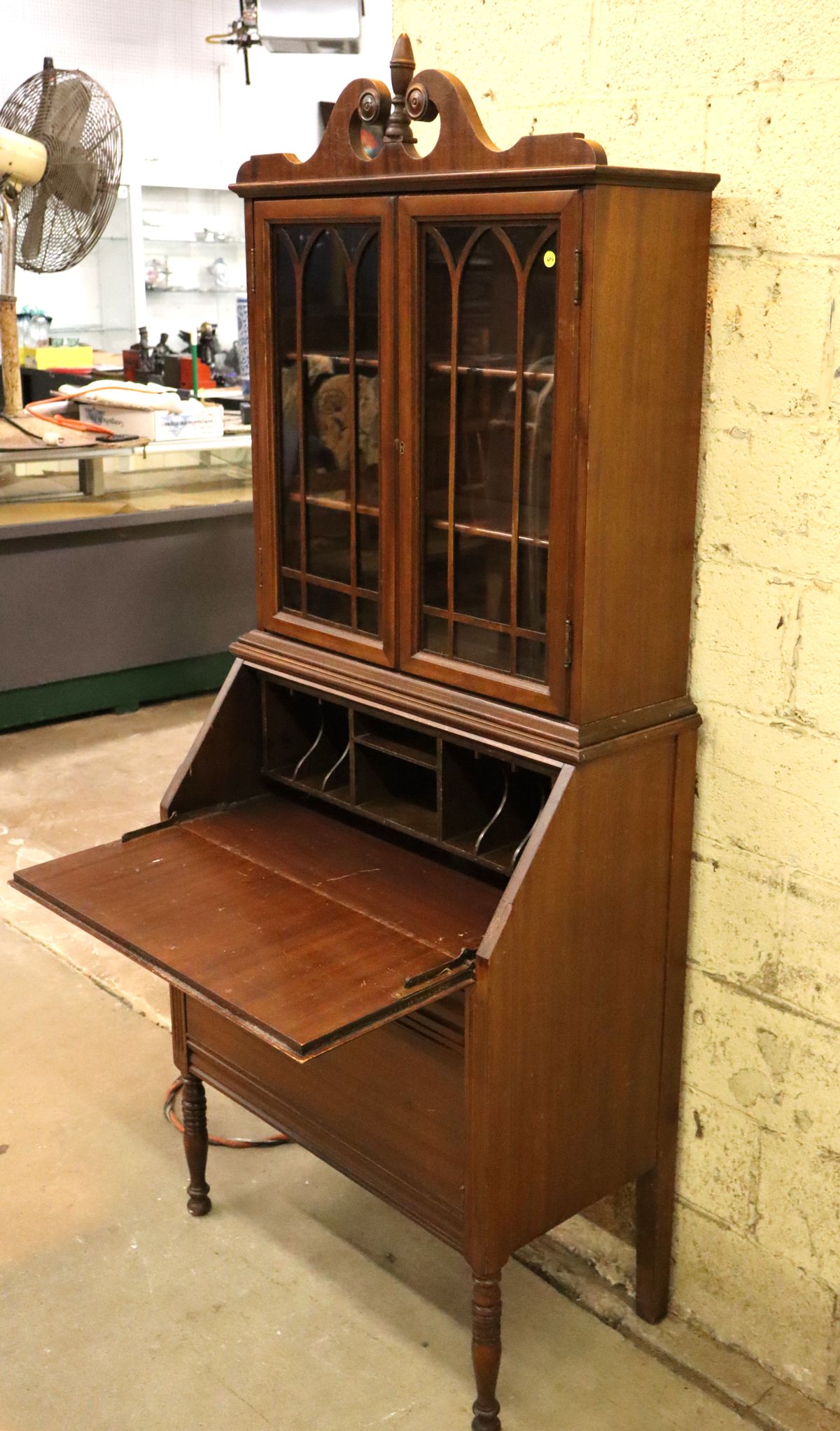 Vintage walnut slant front desk with bookcase top