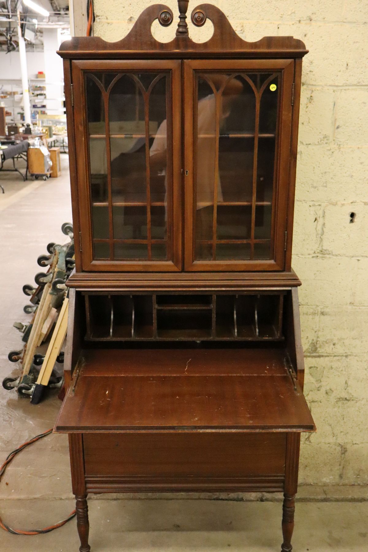 Vintage walnut slant front desk with bookcase top