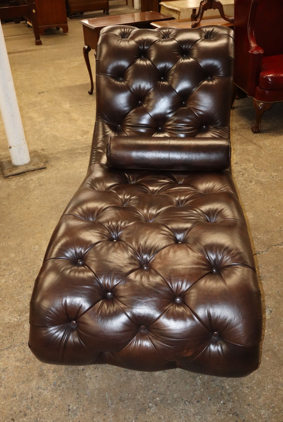 Like new leather style recamier chaise and pillow