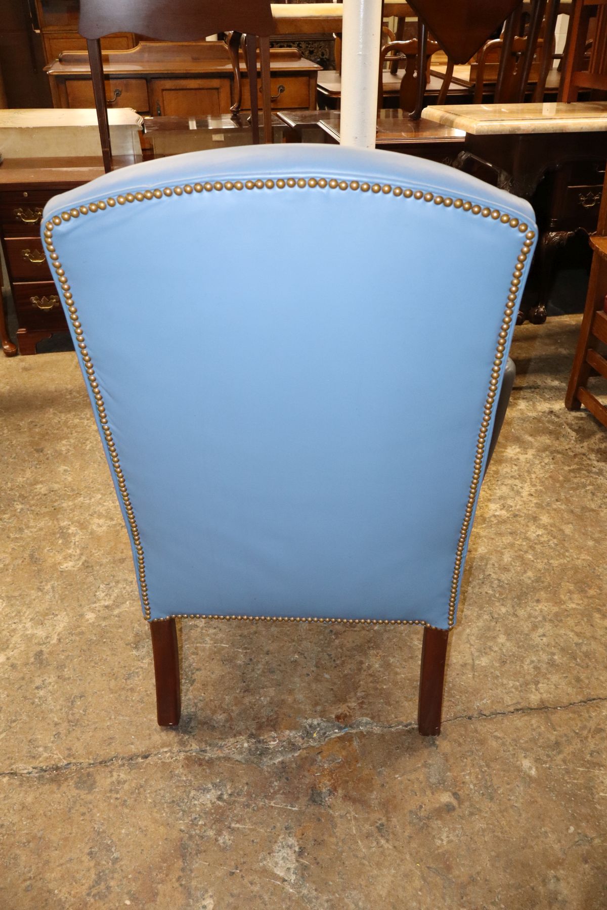 Quality blue leather ball & claw wing chair