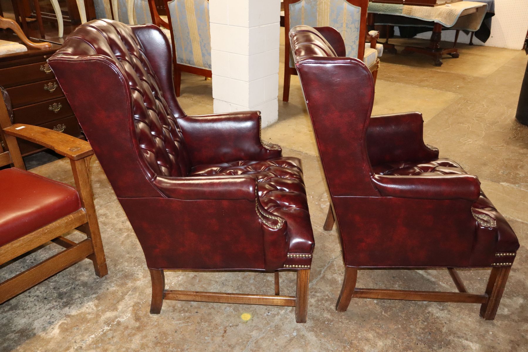 Beautiful VTG PR Chipp style burgundy wing chairs