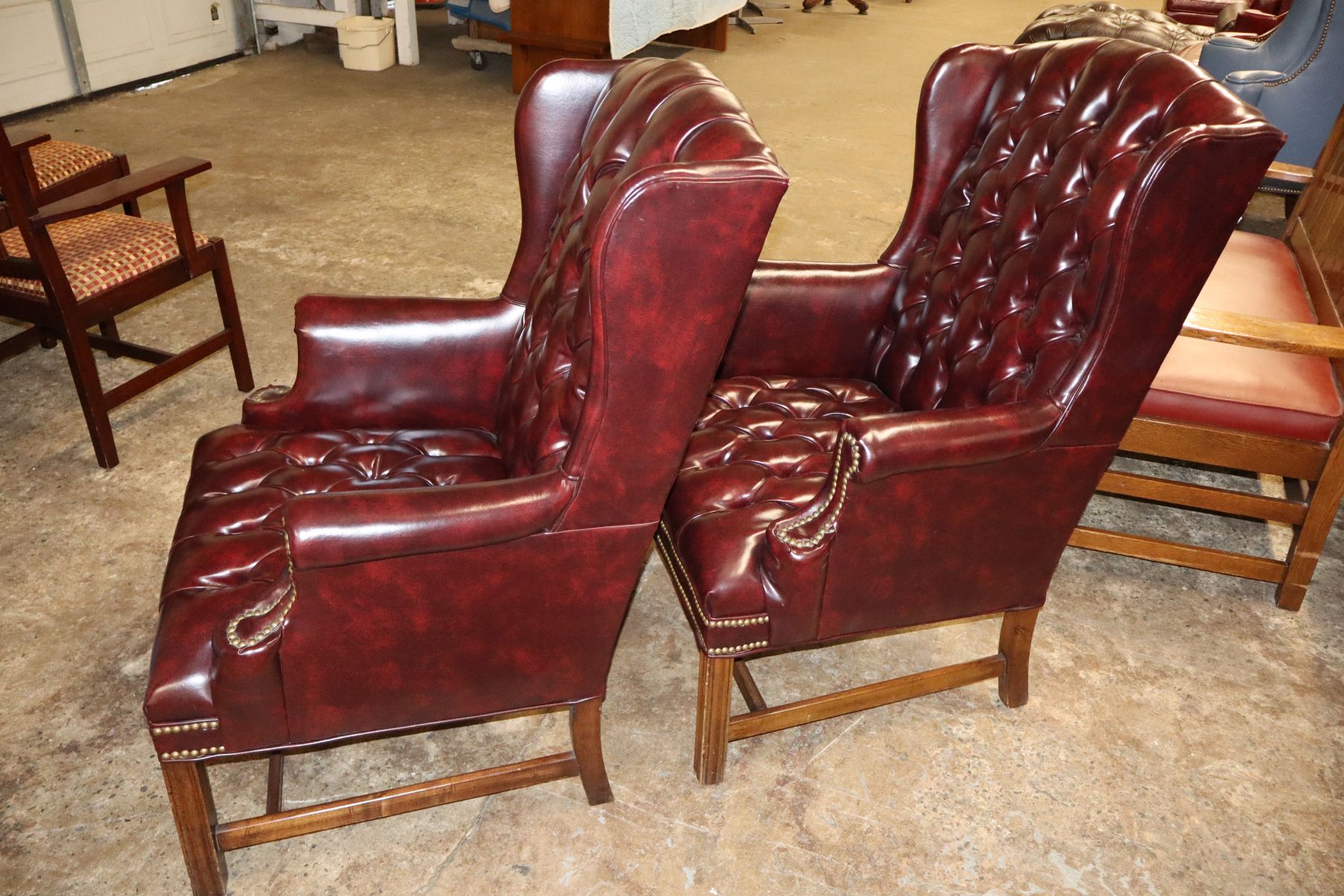 Beautiful VTG PR Chipp style burgundy wing chairs
