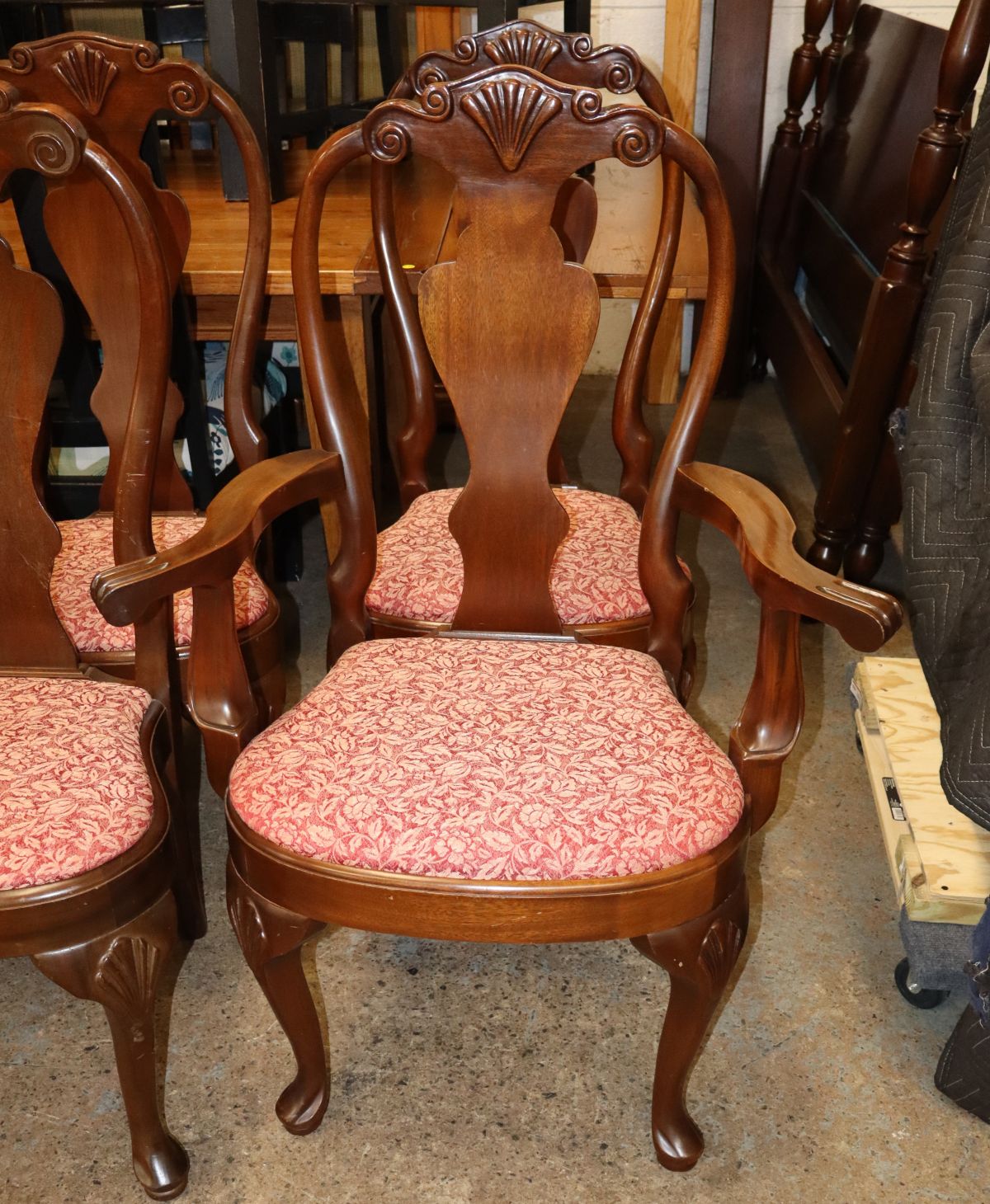 Set 10 Georgian QA shell carved mah dining chairs