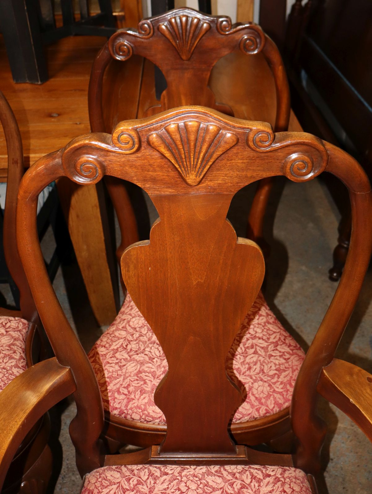 Set 10 Georgian QA shell carved mah dining chairs
