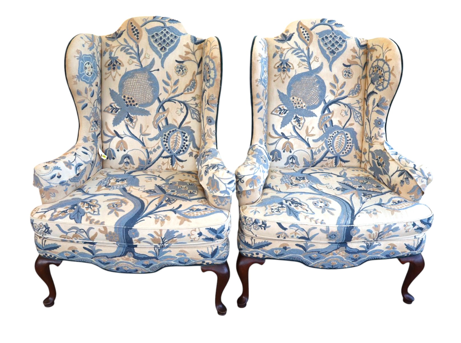 PR 1976 Mary Webb Wood Tree of Life Wingback Chairs