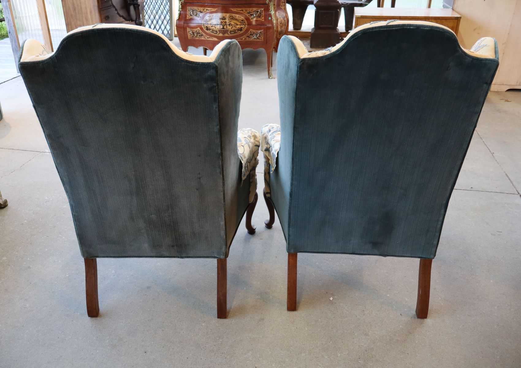 PR 1976 Mary Webb Wood Tree of Life Wingback Chairs