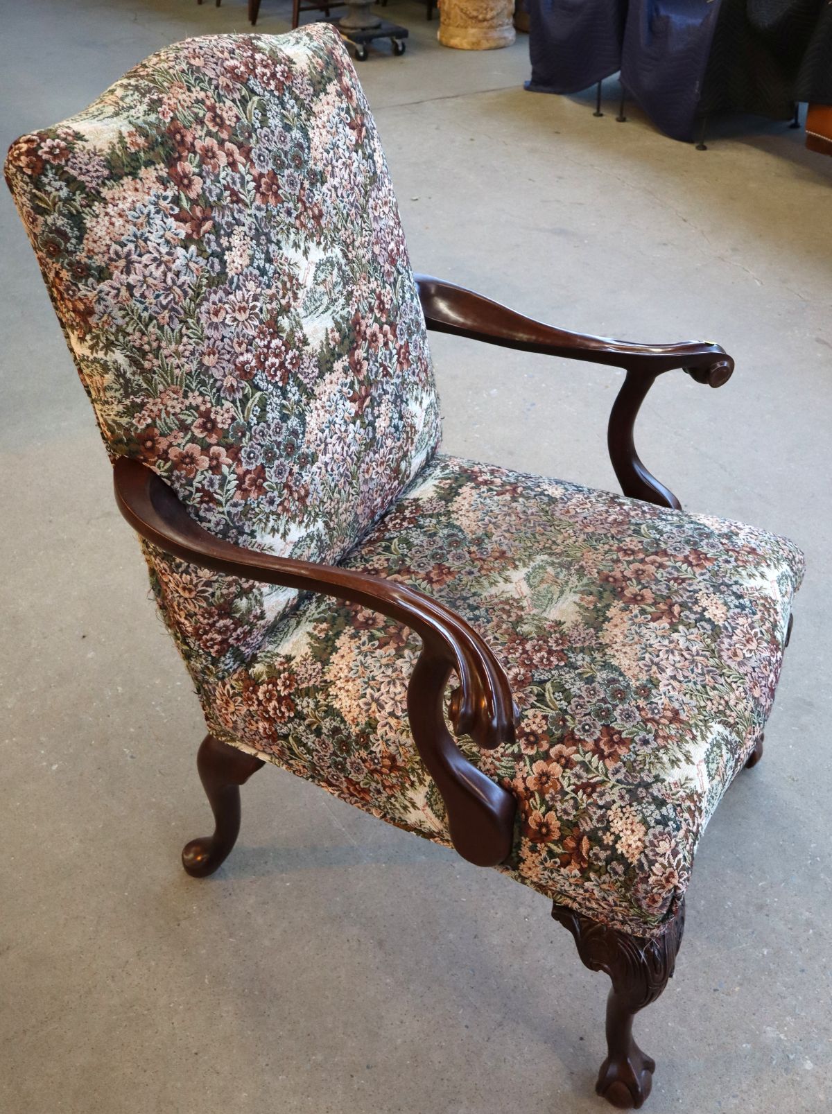 Quality mahogany framed ball & claw arm chair