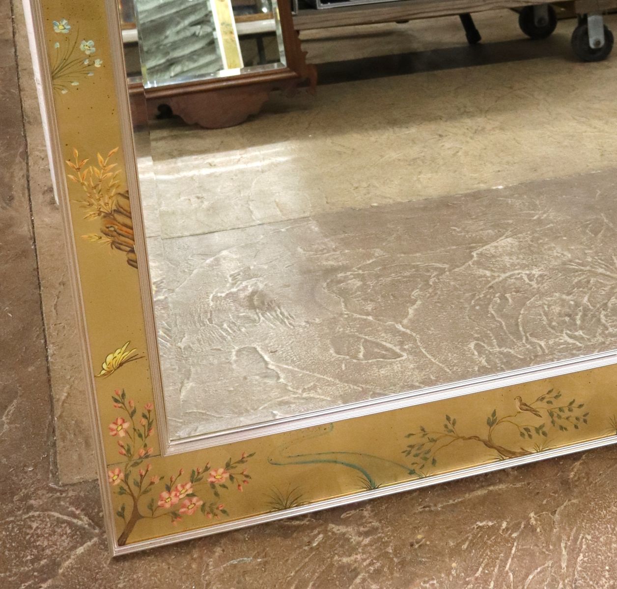 Labarge Asian decorated bevel glass mirror