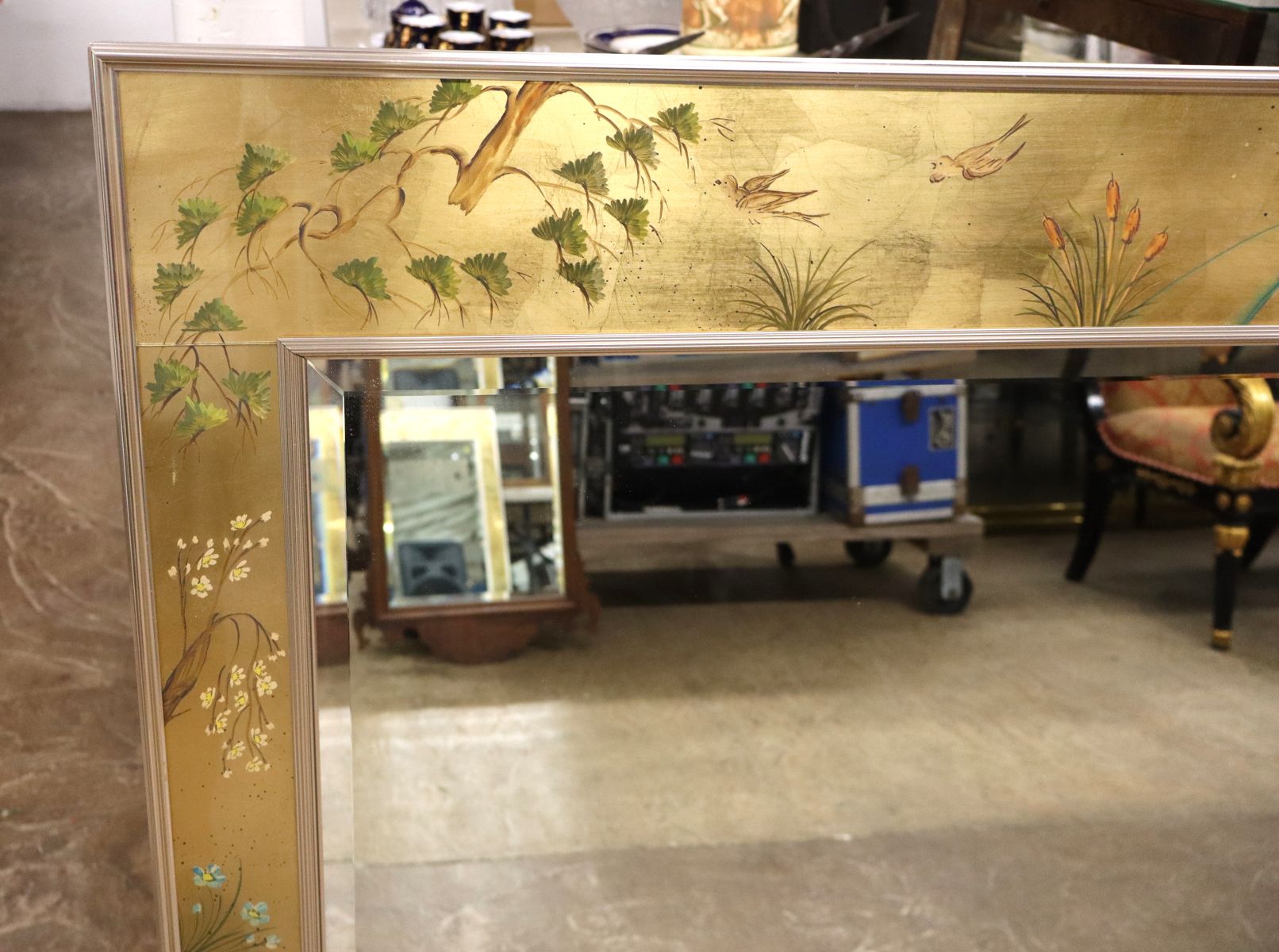 Labarge Asian decorated bevel glass mirror