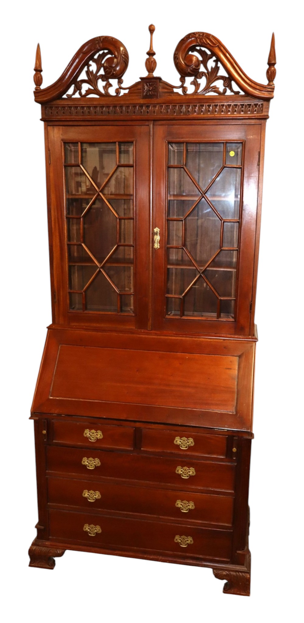 Solid mahogany 2pc fitted interior secretary bookcase