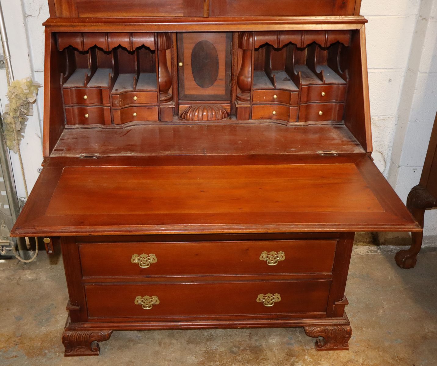Solid mahogany 2pc fitted interior secretary bookcase