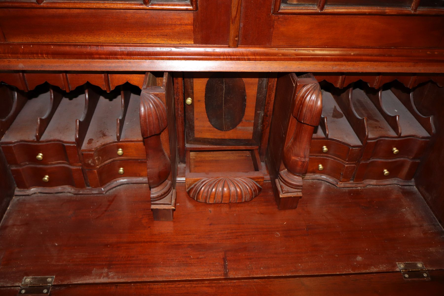 Solid mahogany 2pc fitted interior secretary bookcase